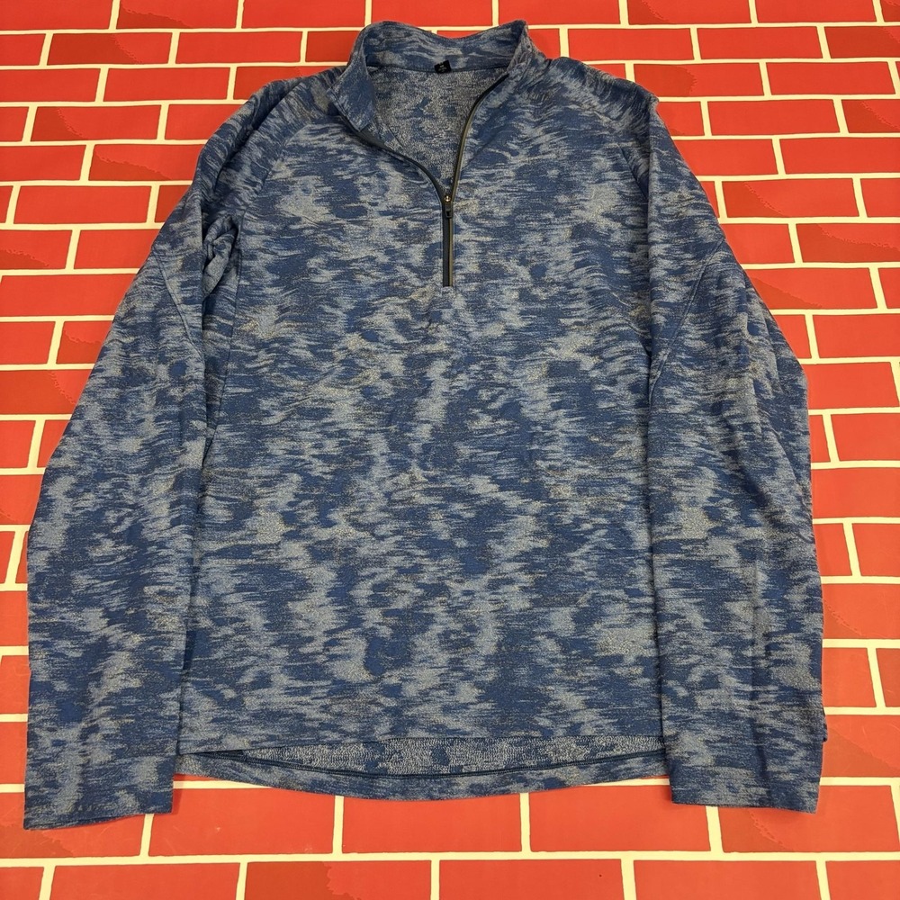 Lululemon Pullover Mens L Blue Camo 1/4 Zip Long Sleeve Running Training